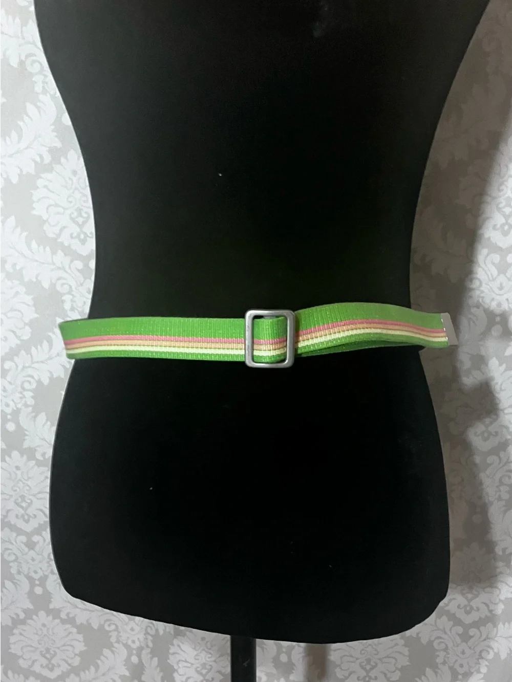 J Crew green and pink striped fabric belt metallic D-ring closure - Picture 6 of 9